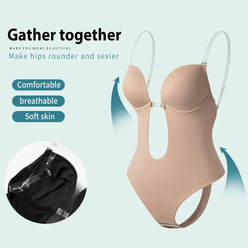 Women's Full Body Shaper Bra Backless Bodysuit with Thong Design - Invisible Tummy Control Shapewear Girdles for Slimming Effect