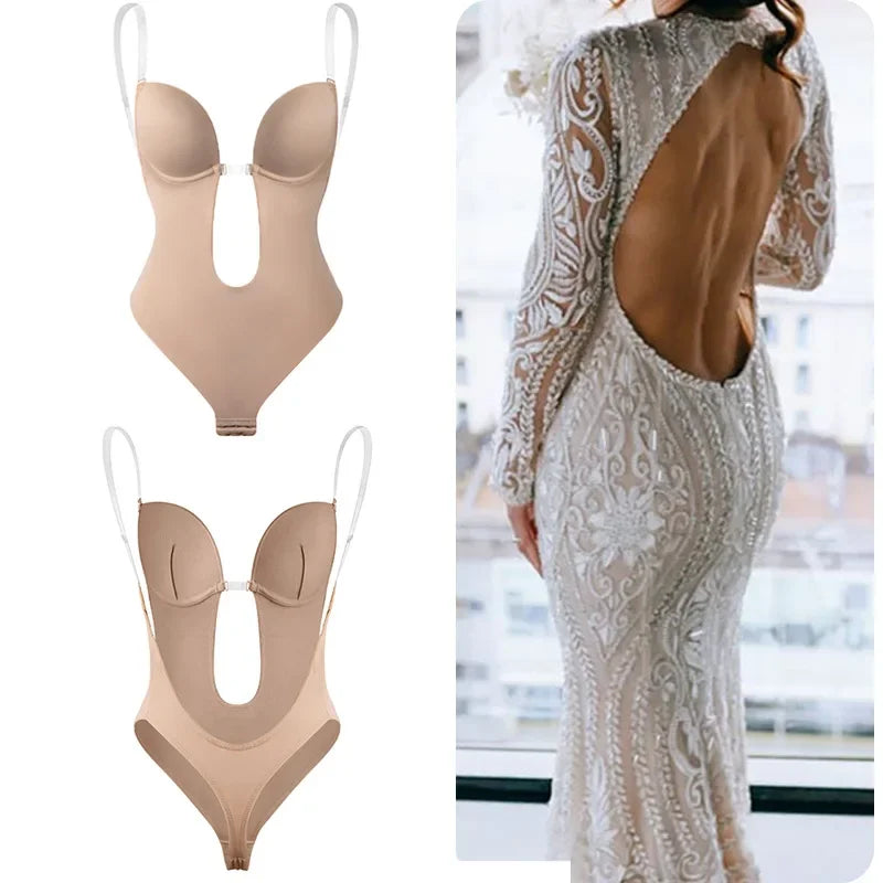 Women's Full Body Shaper Bra Backless Bodysuit with Thong Design - Invisible Tummy Control Shapewear Girdles for Slimming Effect
