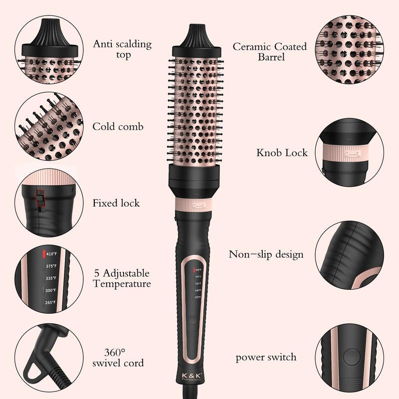 Thermal Brush 3 in 1 Set, Ionic Heated round Curling Brush Create Volume & Smoother Hair Style for Fully Dried Hair, Ceramic Fast Heating Curling Iron Brush with Temperature Lock & Auto-Power off Hair Brush Plug Comfort Waver Curler Comb Straightener