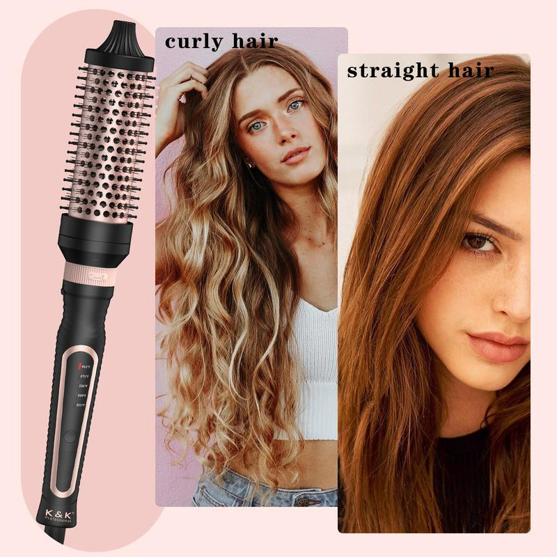 Thermal Brush 3 in 1 Set, Ionic Heated round Curling Brush Create Volume & Smoother Hair Style for Fully Dried Hair, Ceramic Fast Heating Curling Iron Brush with Temperature Lock & Auto-Power off Hair Brush Plug Comfort Waver Curler Comb Straightener