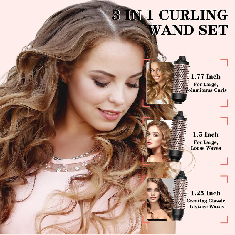 Thermal Brush 3 in 1 Set, Ionic Heated round Curling Brush Create Volume & Smoother Hair Style for Fully Dried Hair, Ceramic Fast Heating Curling Iron Brush with Temperature Lock & Auto-Power off Hair Brush Plug Comfort Waver Curler Comb Straightener