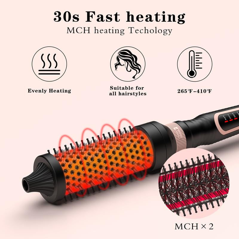 Thermal Brush 3 in 1 Set, Ionic Heated round Curling Brush Create Volume & Smoother Hair Style for Fully Dried Hair, Ceramic Fast Heating Curling Iron Brush with Temperature Lock & Auto-Power off Hair Brush Plug Comfort Waver Curler Comb Straightener