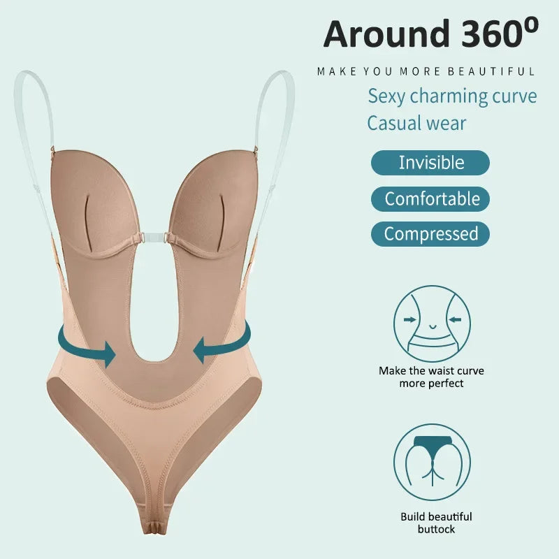Women's Full Body Shaper Bra Backless Bodysuit with Thong Design - Invisible Tummy Control Shapewear Girdles for Slimming Effect