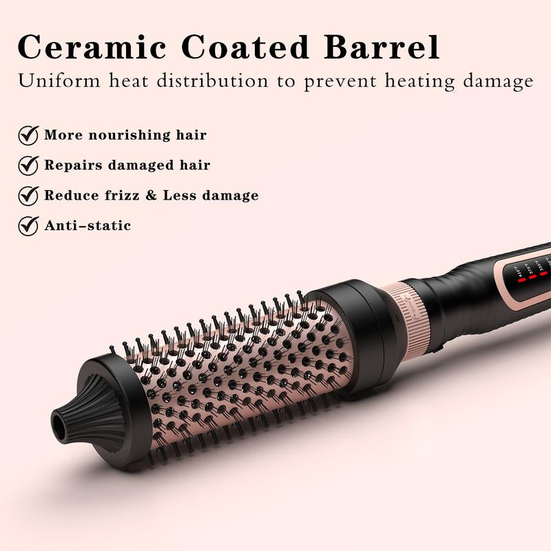 Thermal Brush 3 in 1 Set, Ionic Heated round Curling Brush Create Volume & Smoother Hair Style for Fully Dried Hair, Ceramic Fast Heating Curling Iron Brush with Temperature Lock & Auto-Power off Hair Brush Plug Comfort Waver Curler Comb Straightener