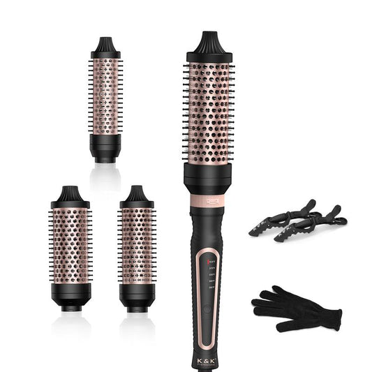 Thermal Brush 3 in 1 Set, Ionic Heated round Curling Brush Create Volume & Smoother Hair Style for Fully Dried Hair, Ceramic Fast Heating Curling Iron Brush with Temperature Lock & Auto-Power off Hair Brush Plug Comfort Waver Curler Comb Straightener