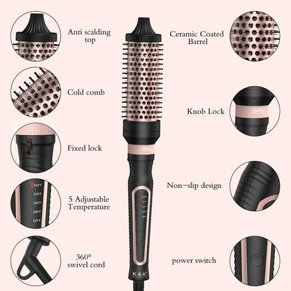Thermal Brush 3 in 1 Set, Ionic Heated round Curling Brush Create Volume & Smoother Hair Style for Fully Dried Hair, Ceramic Fast Heating Curling Iron Brush with Temperature Lock & Auto-Power off Hair Brush Plug Comfort Waver Curler Comb Straightener