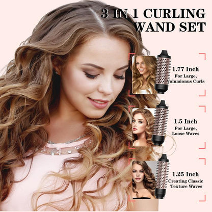 Thermal Brush 3 in 1 Set, Ionic Heated round Curling Brush Create Volume & Smoother Hair Style for Fully Dried Hair, Ceramic Fast Heating Curling Iron Brush with Temperature Lock & Auto-Power off Hair Brush Plug Comfort Waver Curler Comb Straightener